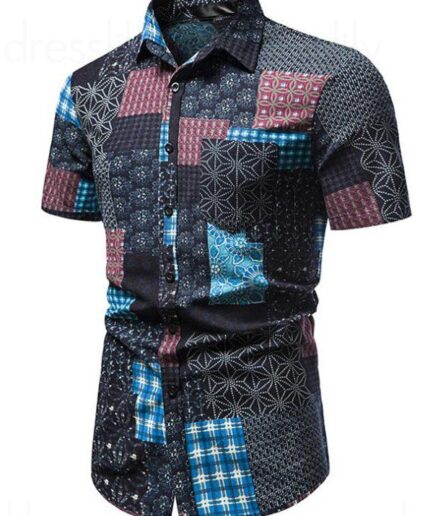 Clothing Online Allover Printed Shirt Front Pocket Turn Down Collar Short Sleeve Button Up Shirt L Multicolor a