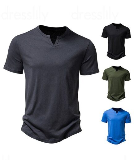 Men T-Shirts V Notched T Shirt Plain Color Round Neck Short Sleeve Basic Tee Clothing Online L Dark gray