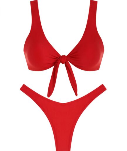Scrunch Butt Knotted Thong Bikini L Red