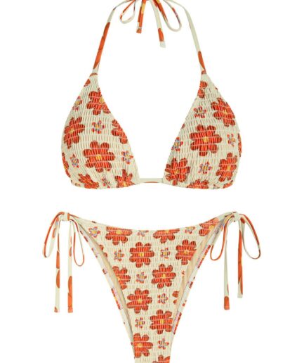 ZAFUL Floral Print Smocked String Bikini Swimwear M