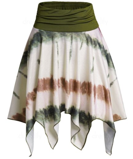 Women Tie Dye Print Asymmetric Mini Skirt Colorblock Irregular Hem Handkerchief Skirt Clothing L Multicolor