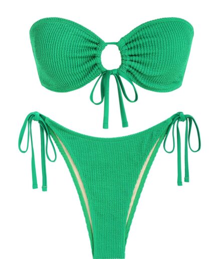 ZAFUL Crinkle Tie Side Bandeau Bikini Swimwear M Green