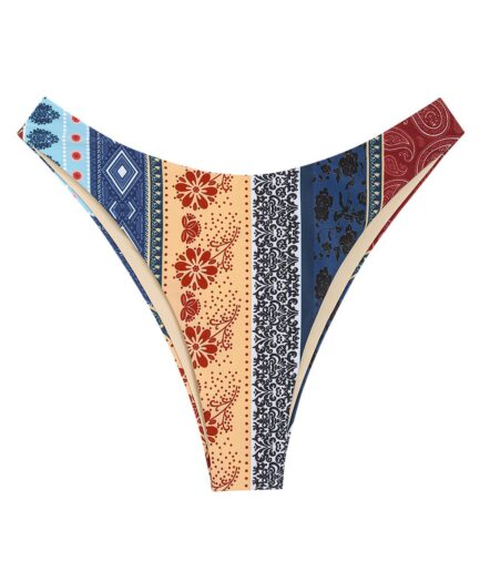 ZAFUL High Leg Printed Ethnic Bikini Bottom M Blue