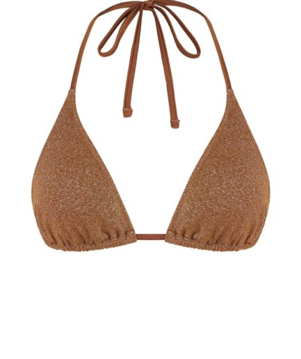 ZAFUL Sparkly Metallic Triangle Bikini Top L Coffee