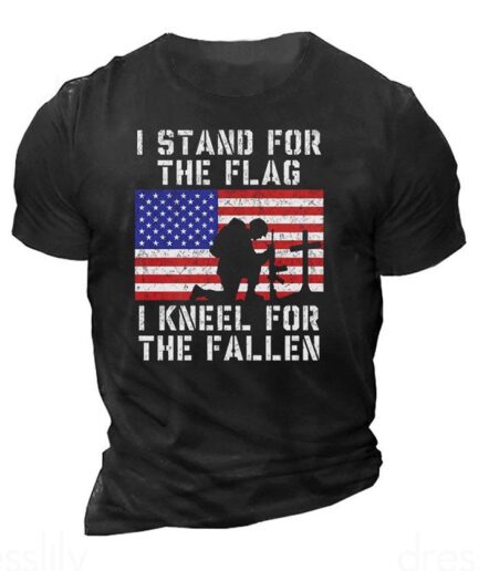 Men T-Shirts American Flag Slogan Figure Print Graphic T-shirt Short Sleeve Round Neck Tee Clothing Online L Black