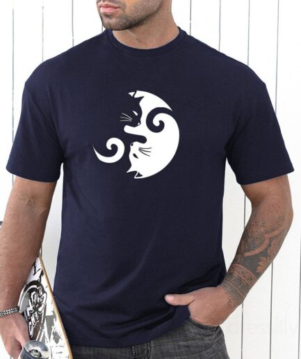 Men T-Shirts Two Tone Color Cat Pattern T Shirt Round Neck Short Sleeve Casual Tee Clothing Online L Cadetblue