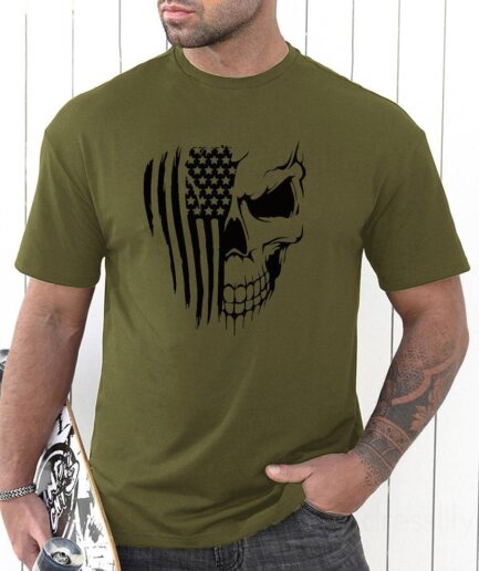 Men T-Shirts Gothic T Shirt Skull Star Striped Print Short Sleeve Round Neck Casual Tee Clothing Online L Army green