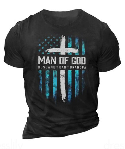 Men T-Shirts Slogan American Flag Cross Print Graphic T-shirt Round Neck Short Sleeve Casual Tee Clothing Online L Black