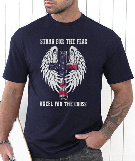 Men T-Shirts American Flag Cross Slogan Print Graphic T-shirt Short Sleeve Casual Round Neck Tee Clothing Online L Cadetblue