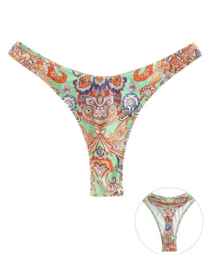 Ribbed Thong Bikini Bottom L