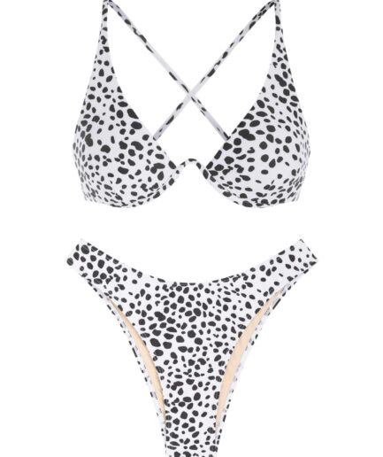 ZAFUL Underwire Monowire Criss Cross Animal Spotted Printed Bikini Swimwear M Multi a