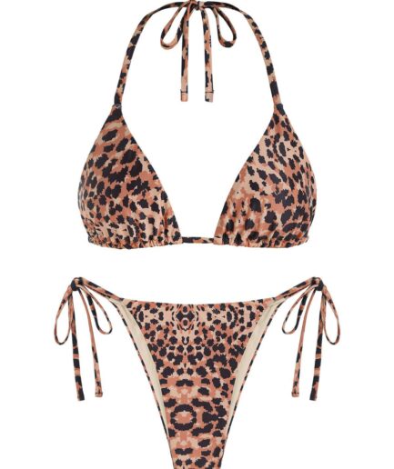ZAFUL Leopard Halter Triangle String Bikini Swimwear L
