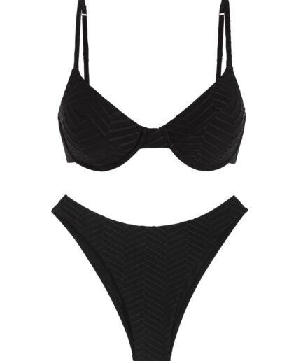 ZAFUL Ribbed Underwire Bikini Swimwear L Black