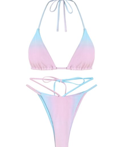 ZAFUL Ombre Halter Floss Bikini Swimwear M Light pink