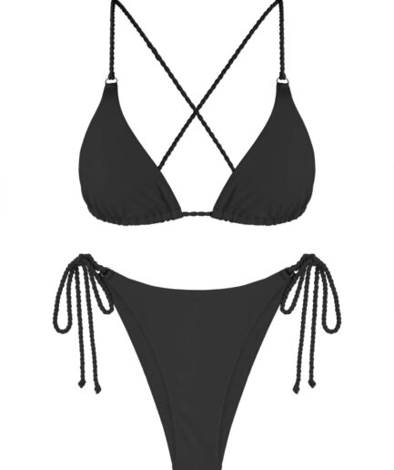 ZAFUL Triangle Braided Strap String Bikini Swimwear M Black