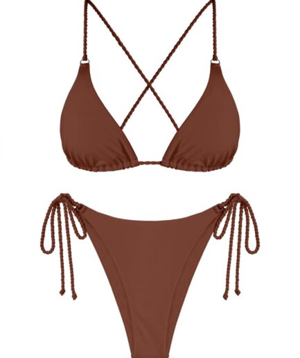 ZAFUL Triangle Braided Strap String Bikini Swimwear L Coffee