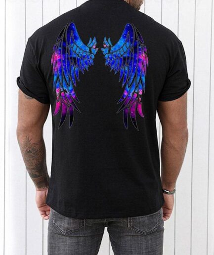 Men T-Shirts Galaxy Wings Pattern T Shirt Round Neck Short Sleeve Casual Tee Clothing Online L Black