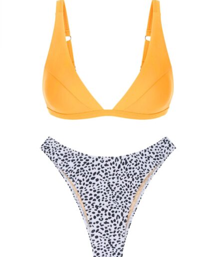 ZAFUL Leopard High Cut Bikini Swimwear L Yellow