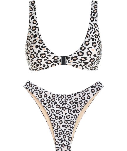 ZAFUL Front Closure High Leg Leopard Bikini Swimwear M
