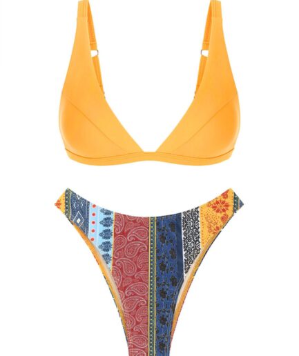 ZAFUL Cheeky  Ethnic Style Printed High Cut Bikini Swimwear M Multi a